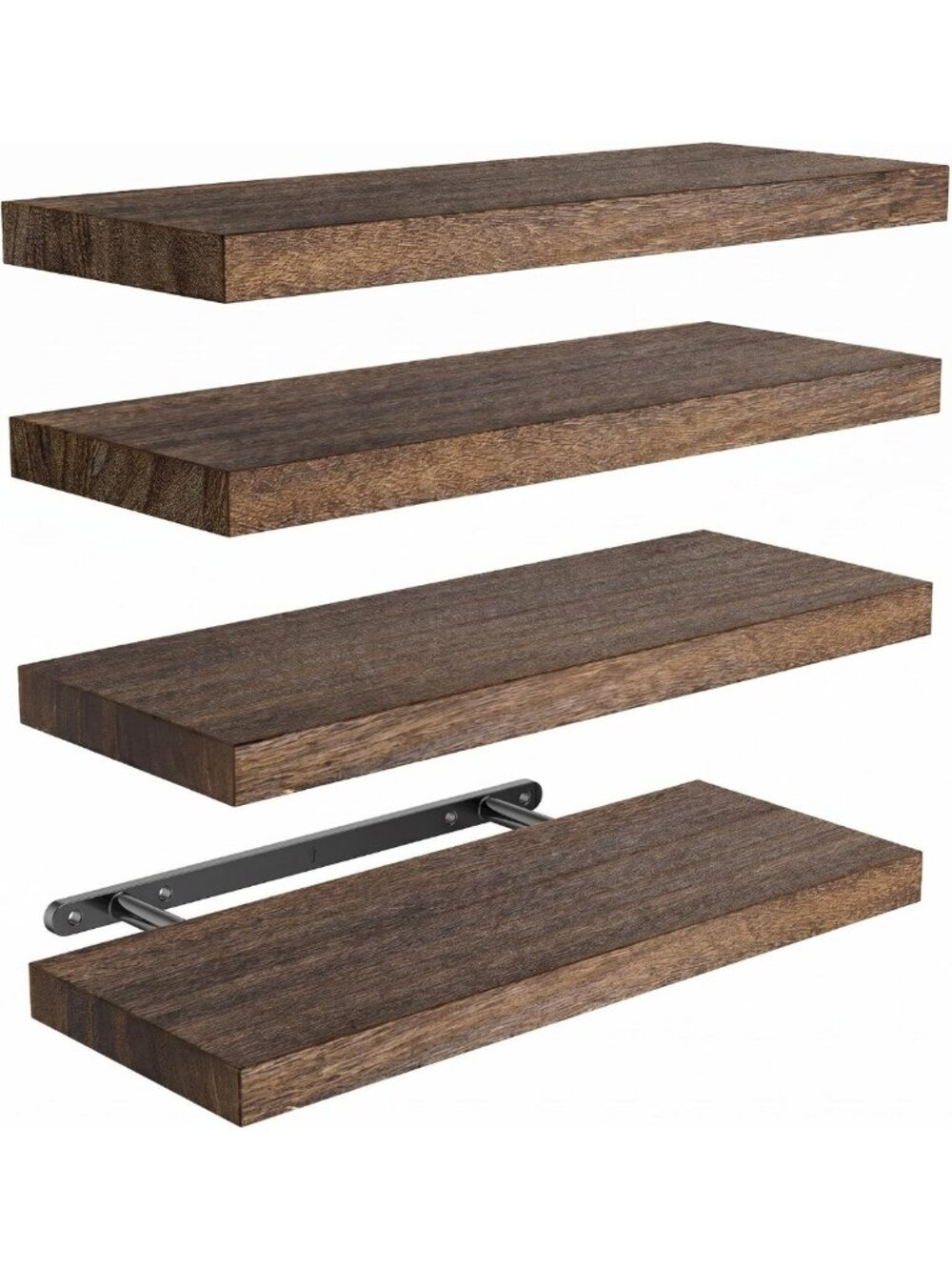 Natural Wood Floating Shelves Set of 4 for Home Storage & Organization